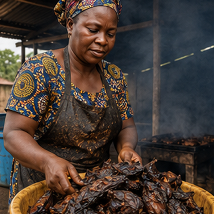 Woman preparing smoked catfish
